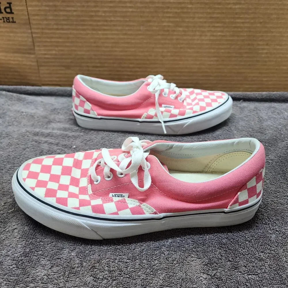 Pink white checkered Vans shoes women size 11 sneakers b53